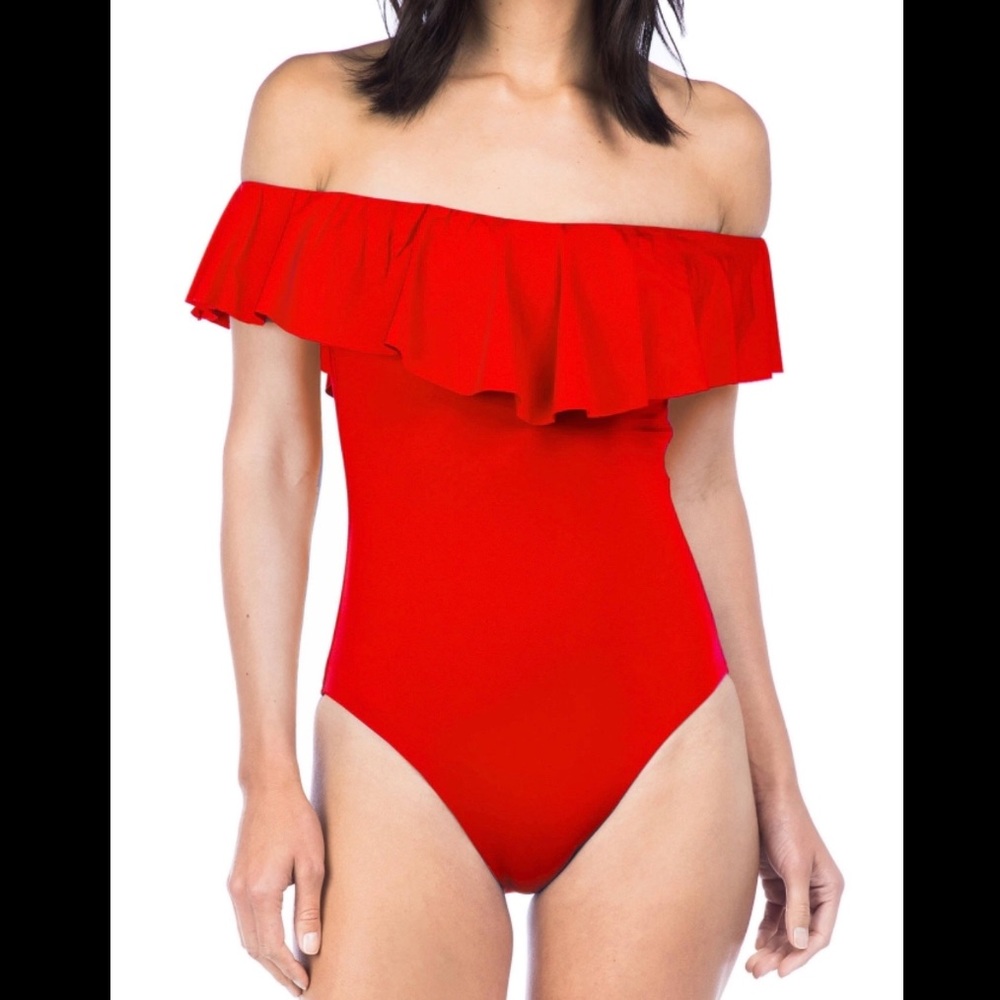 Trina Turk off shoulder ruffle one piece